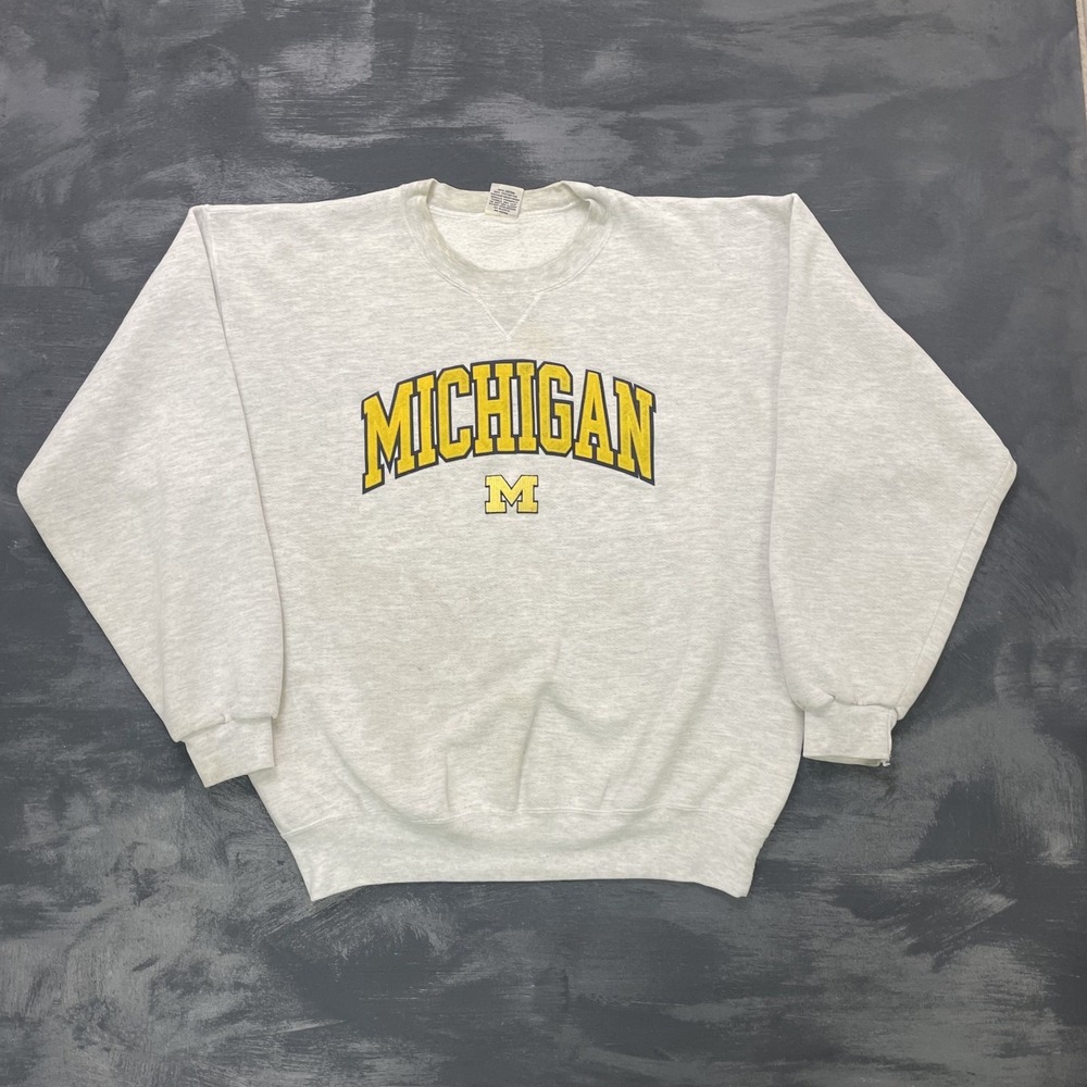 Vintage Michigan University Sweatshirt Men‎ Large Grey 1990s M.J. Soffe